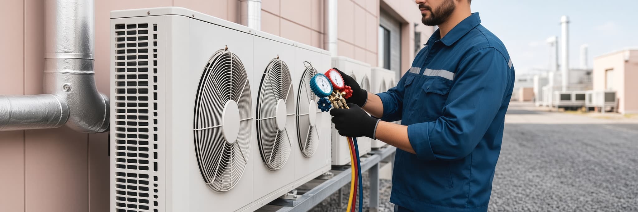 Technicien CLIMTECHPLUS contrôlant une installation au manomètre dans le Tarn-et-Garonne